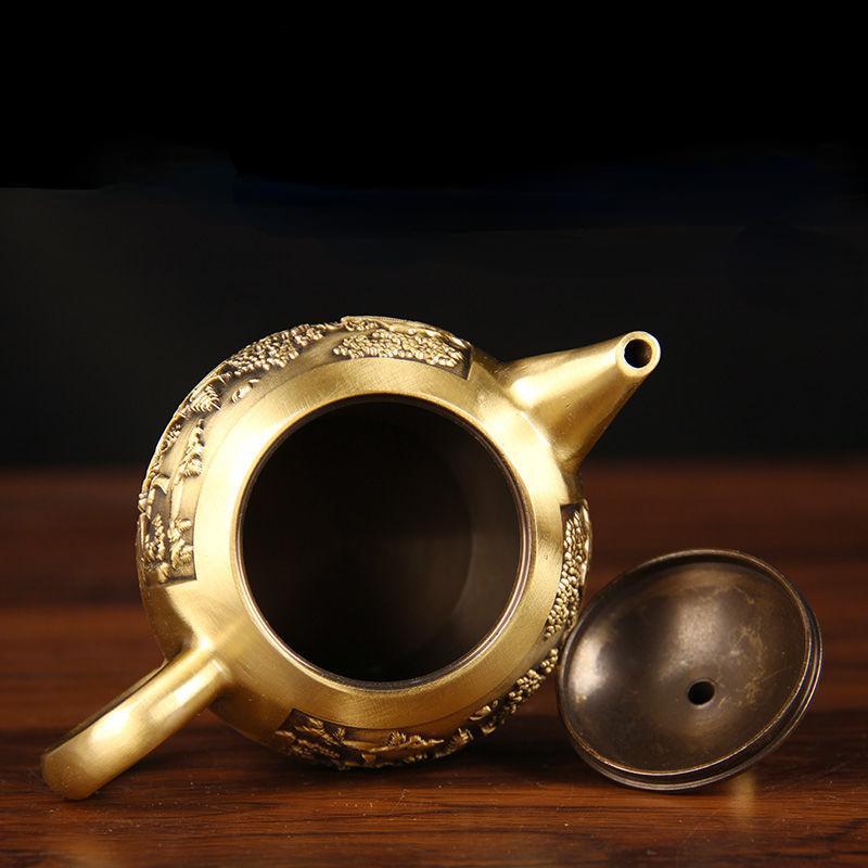 Чайник из матовой латуни, чайник для воды, домашний чайный сервиз, медная посуда, креативные украшения для чайника, изделия ручной работы