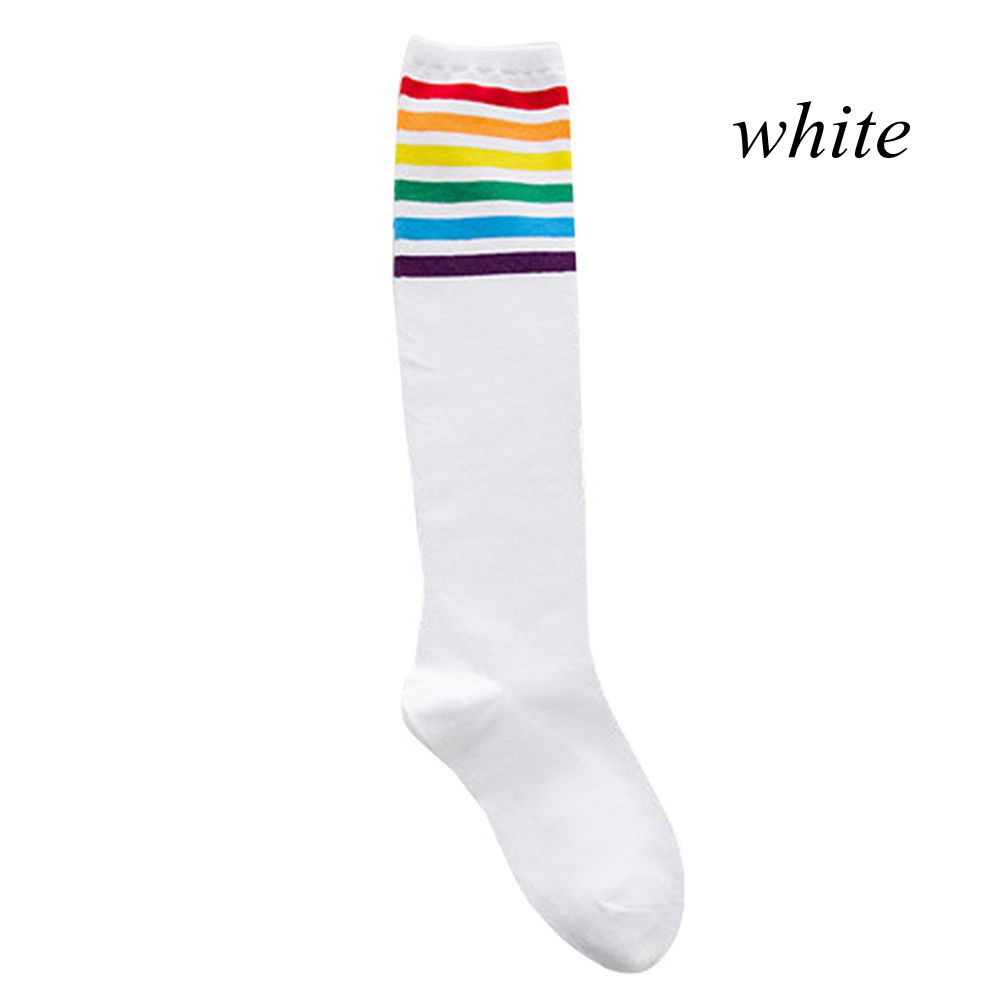 Soft Knee Over Thigh High Football Socks Long Hosiery Stocking Rainbow Stripe