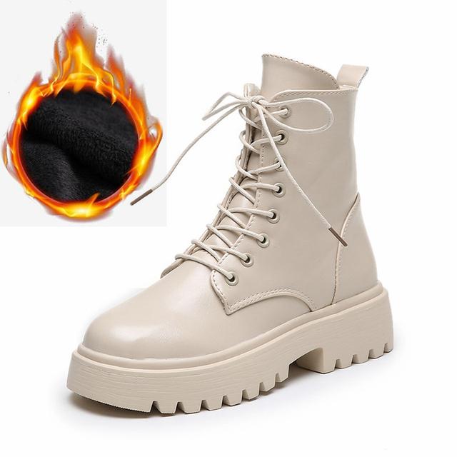 Winter Women Boots Fashion Martin Ankle Boots Woman Shoes Platform Boots Lace -Up Ladies Motorcycle Booties Zapatos De Mujer
