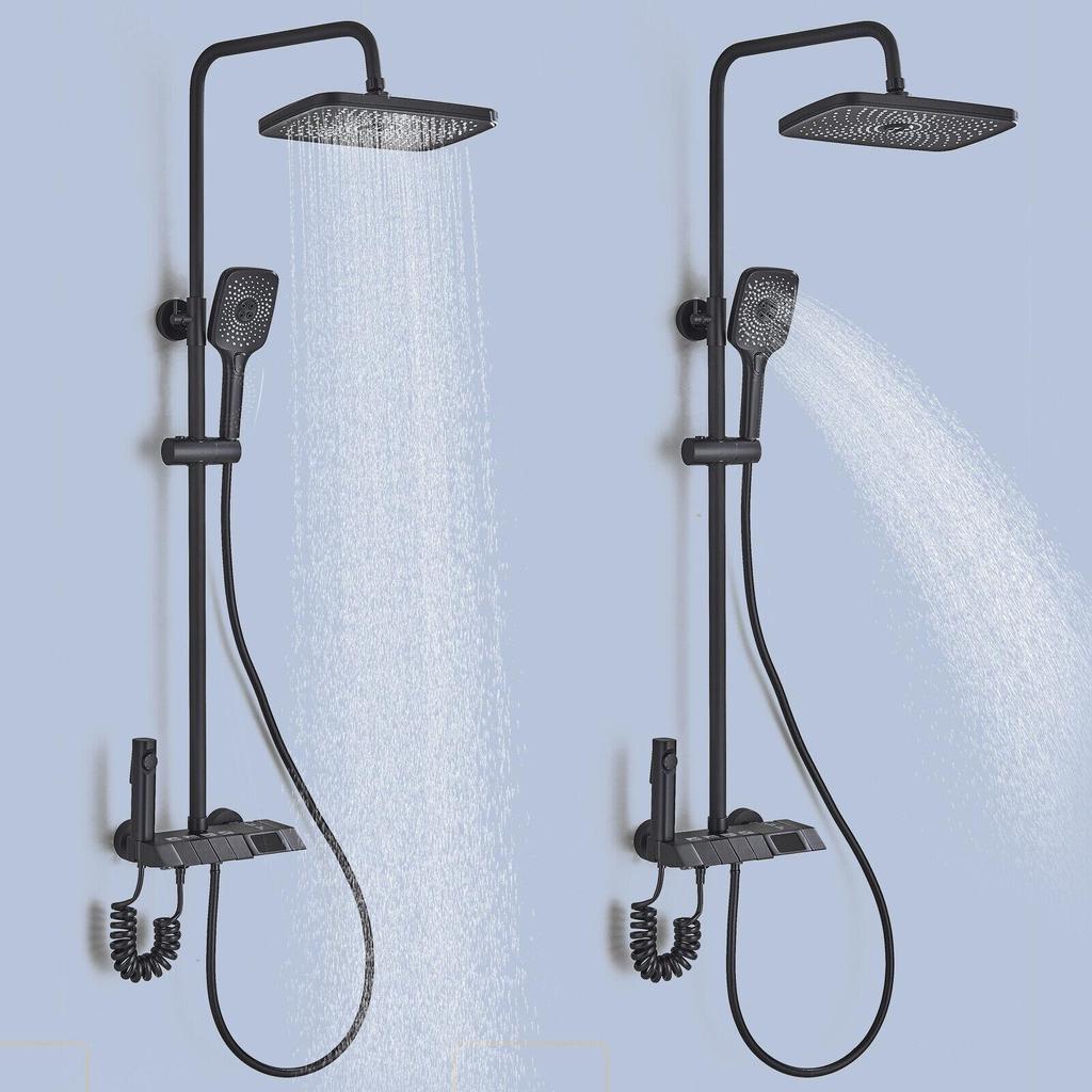 Shower Faucet Set Digital Display 4 Function Piano Key Rainfall Shower Combo Set