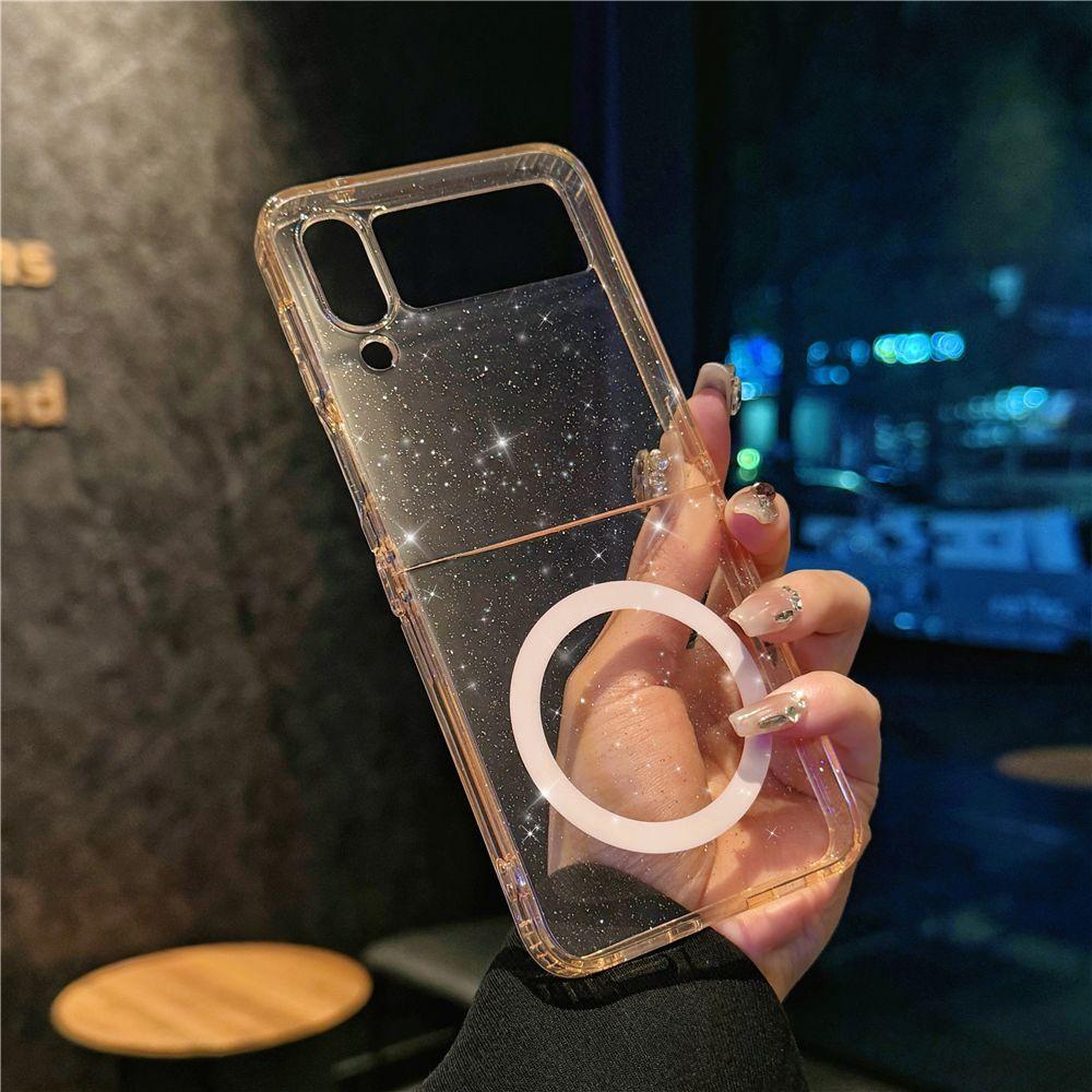 Подходит для чехла для мобильного телефона Samsung Zflip6 Zflip7 Магнитный складной Zflip5 4-го поколения Прозрачный блестящий защитный чехол