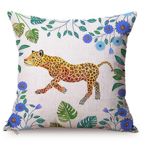 Tropical Jungle Tiger Watercolor Art Sofa Decoration Throw Pillow Case Tropic Leaf Animals Cotton Linen Cushion Cover Cojines
