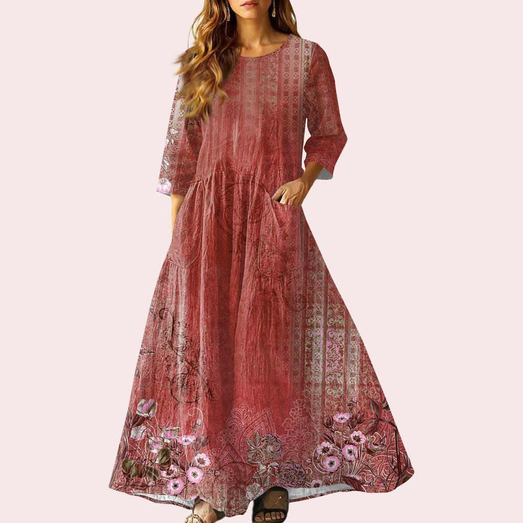 Women's Retro Ethnic Style Ribbon Embroidered Sleeveless Linen V-neck Maxi Dress