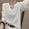 Autumn Solid Color Hollow V-neck Loose and Lazy Style Design Knitted Sweater for Women Wearing Outerwear