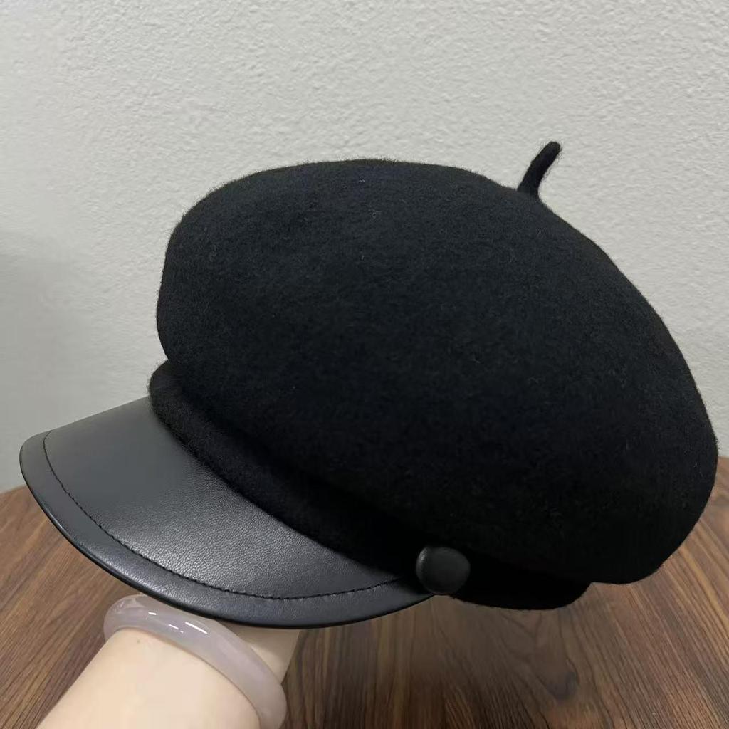 Women's Wool Felt Leather Brim Duckbill Cap - Autumn/Winter British Retro Beret