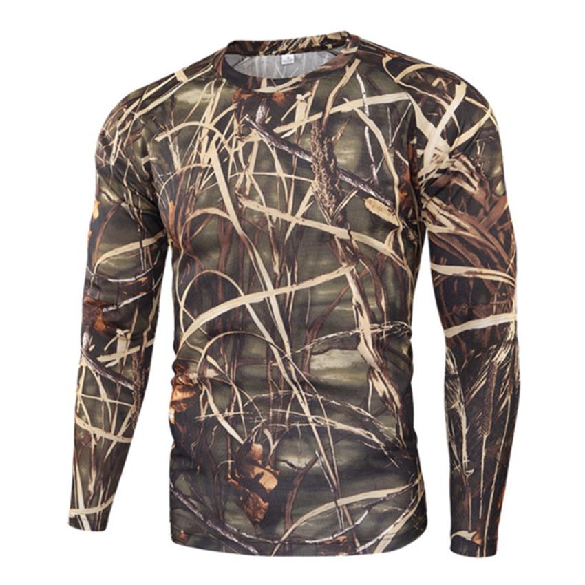 Spring and Autumn Outdoor Python Print 3D Jungle Camouflage Training Clothing Crewneck T Shirt Men's Loose Long Sleeves