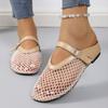 Fashion Shallow Mouth Hollowed-out Flat Shoes with One Belt Summer and Autumn New Round-toe Mesh Breathable Mesh Soft-sole Slippers