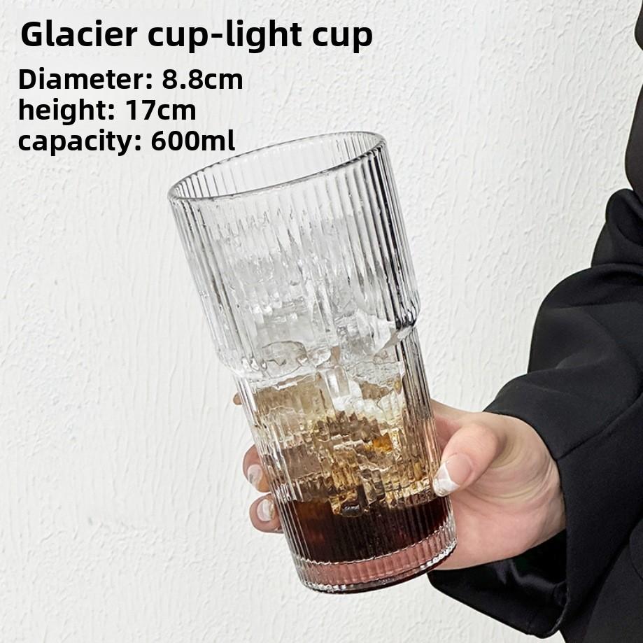 600ml Vertical Striped Glass Cup with Lid And Straw Cold Juice Coffee Drinkware Striped Mugs for Hot And Cold Beverages