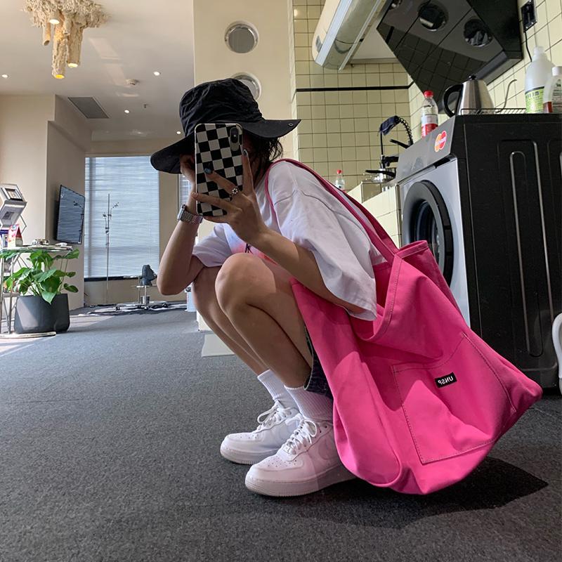 Summer Large Capacity Tote Bag Female Candy Color Canvas Shoulder Bag Travel Handbags Shopping Girls Pouch Tote MIT