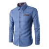 Men Solid Color Long Sleeve Jeans Shirts Breathable Casual Denim Top for Work