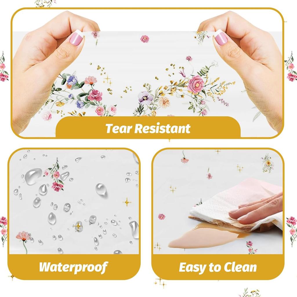 MEHOFOND 3 Pcs Love in Bloom Bridal Shower Tablecloth, Wildflower Wedding Showerr Plastic Disposable Tablecloth Rectangle Table Covers for Spring