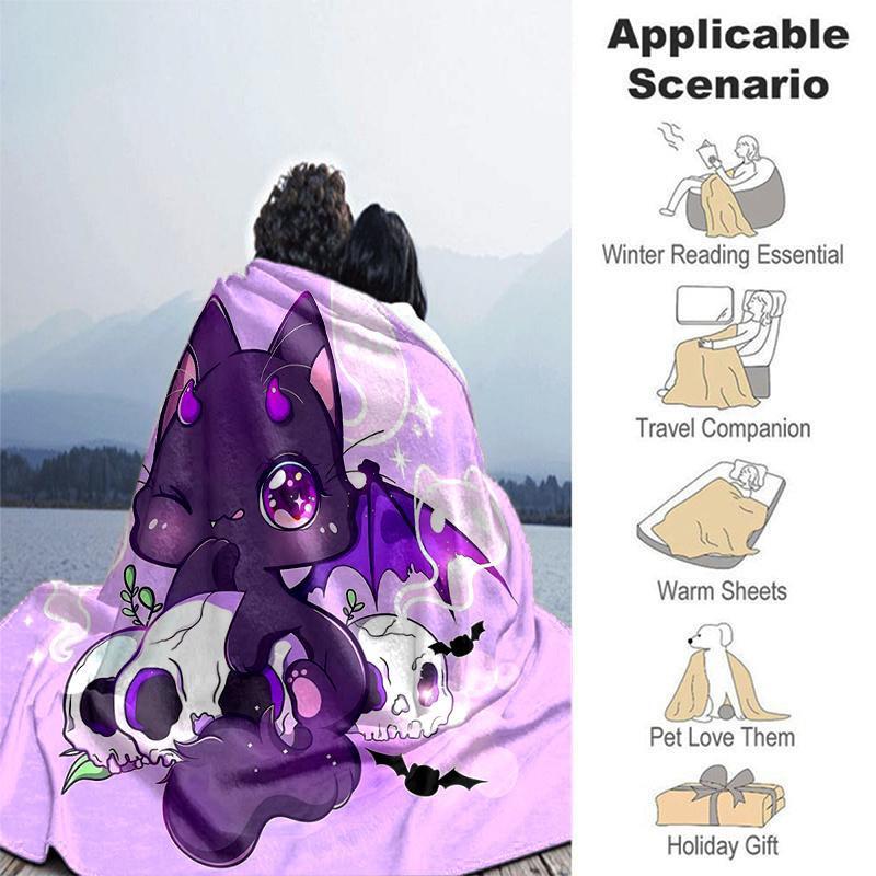 1pc Kitten & Skeleton Blanket Soft, Warm Cozy Bedding Decor, Living Room, Travel, Camping, Car Blankets