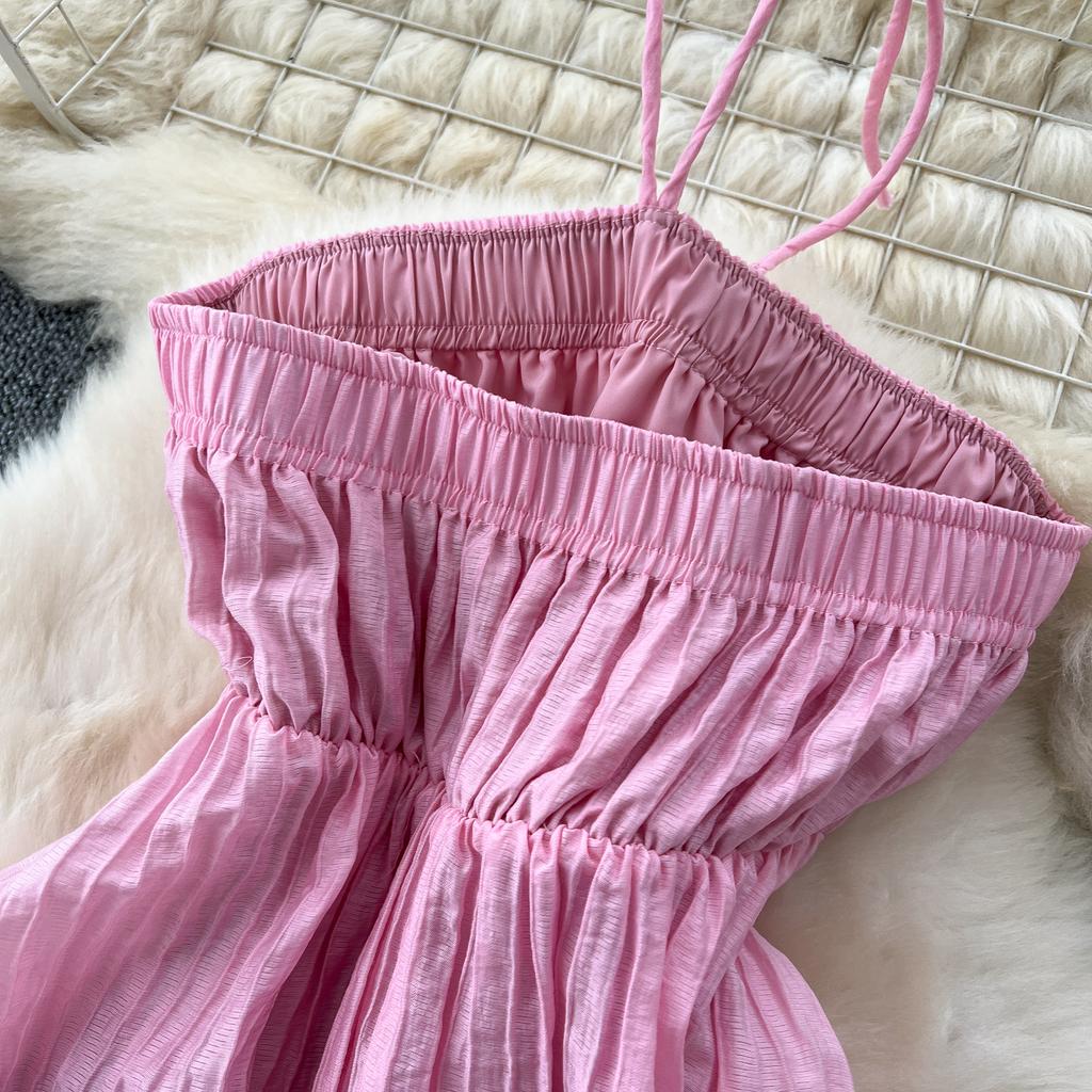 Летние женские розовые бретельки через шею с открытой спиной и вышивкой, длинные макси-платья Sweet Princess Chic