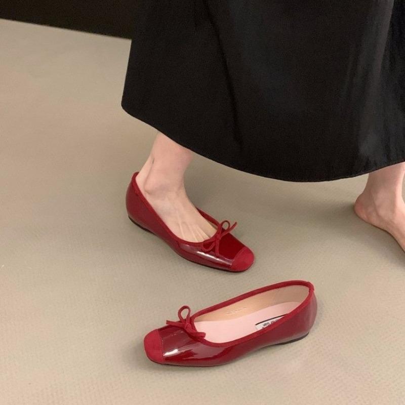 Новая Мода Женские Балетки Мягкий Бант Квадратный Носок Обувь Женская Новая Прострочка Элегантная Модная Большого Размера Комфортная Обувь на Плоской Подошве