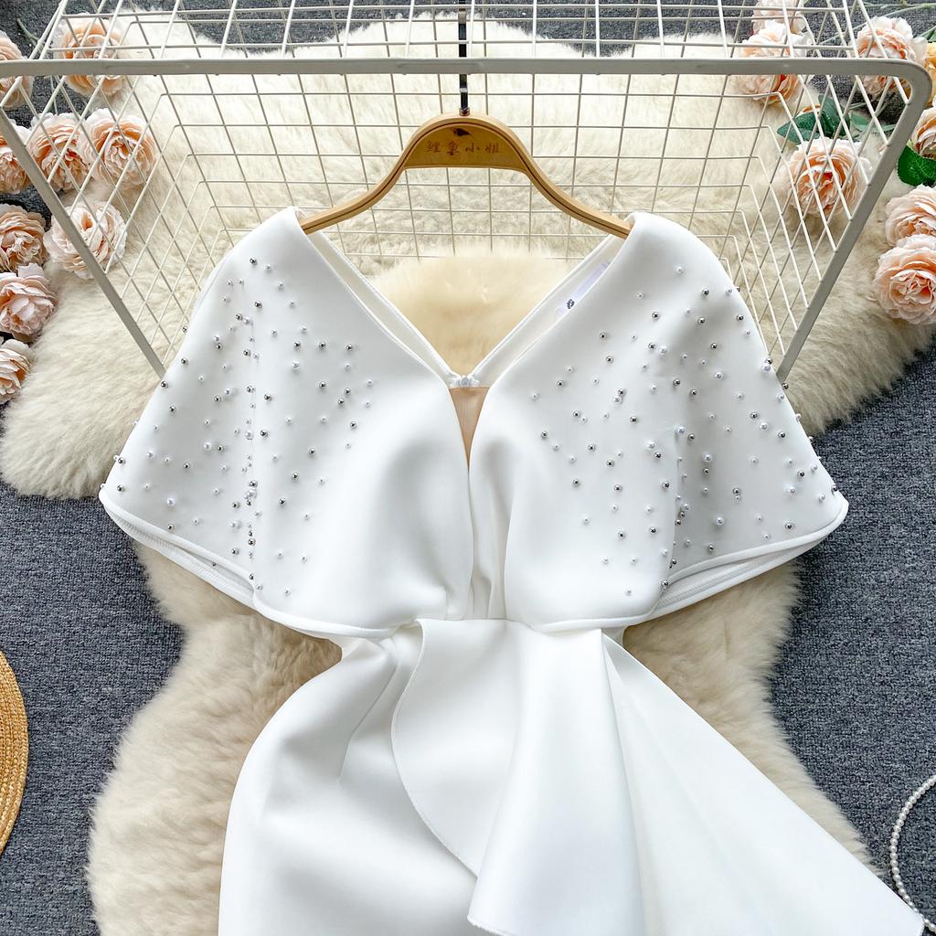 Роскошные элегантные дизайнерские платья с V-образным вырезом, вечернее платье с пайетками, женское облегающее платье Y2k до середины голени, отделка бисером