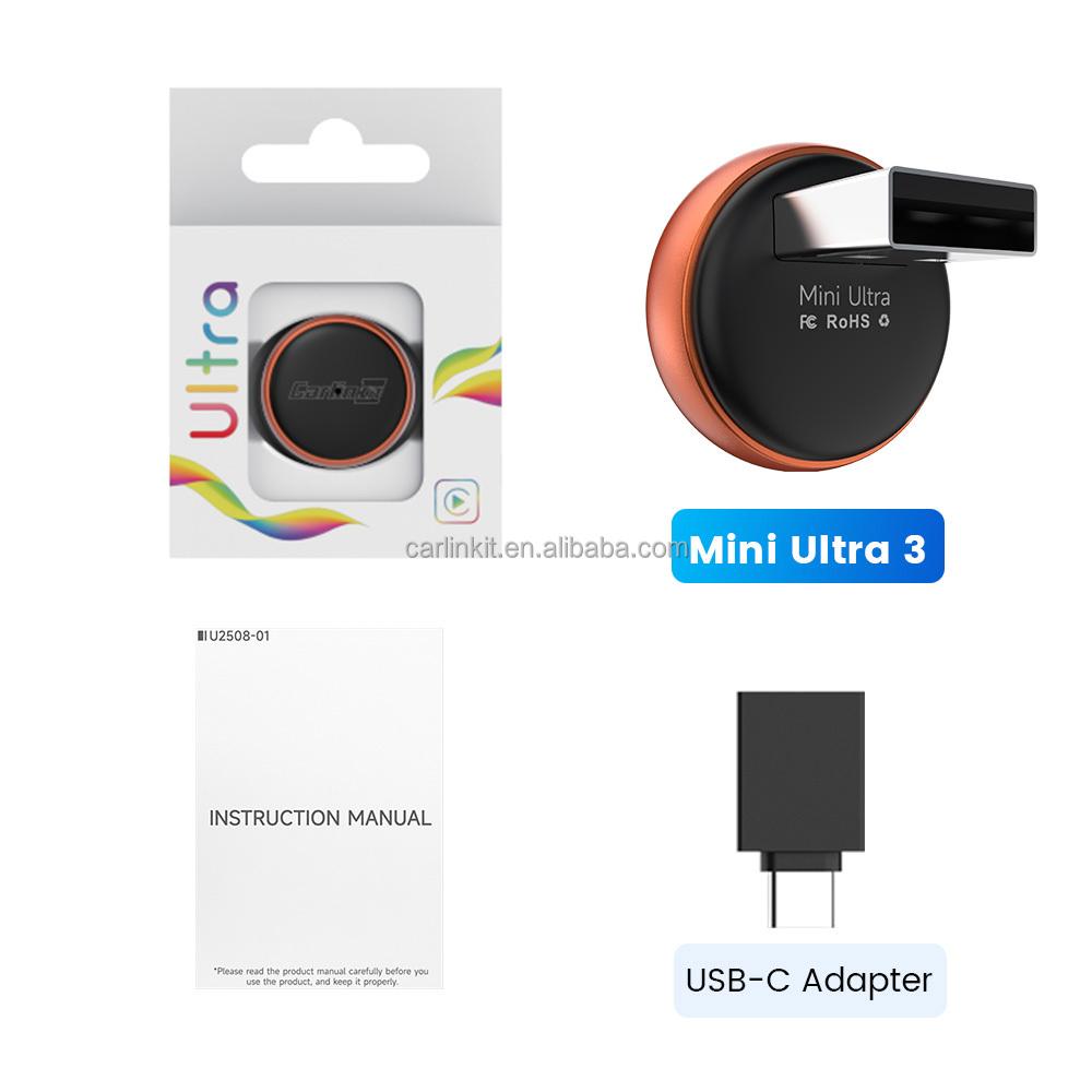 Carlinkit Mini Ultra3 USB Адаптер Carplay для Автомобиля Мультимедиа Беспроводной 2-в-1 Разъем Car Play Android Auto Музыка Умная AI Коробка