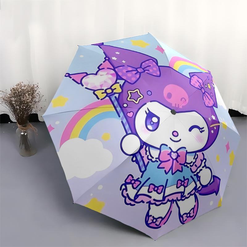 1pc Rainbow Kuromi Durable Cartoon Folding Umbrella, Portable 3-Fold Compact Umbrella for Men and Women, Suitable for Travel or Daily Use.V078