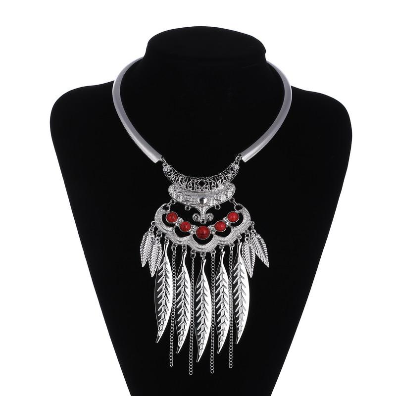 Vintage Statement Boho Necklace For Women Leaves Tassel Blue Black Red Beads Rhinestone Bohemian Necklace Party Jewelry Gift