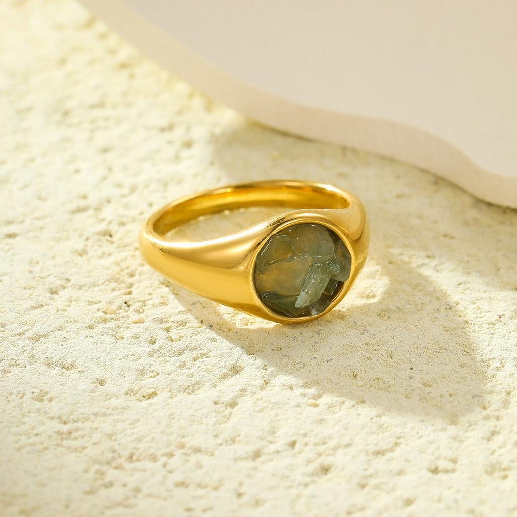 GEMCHIC Женское кольцо в французском стиле из нержавеющей стали с натуральным камнем, геометрический дизайн, модная бижутерия