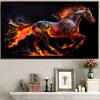 Running Horses with Burning Red Fire Modern Abstract Animals Graffiti Art Canvas Painting Wall Posters Prints Living Room Bedroom Home Pictures Decor