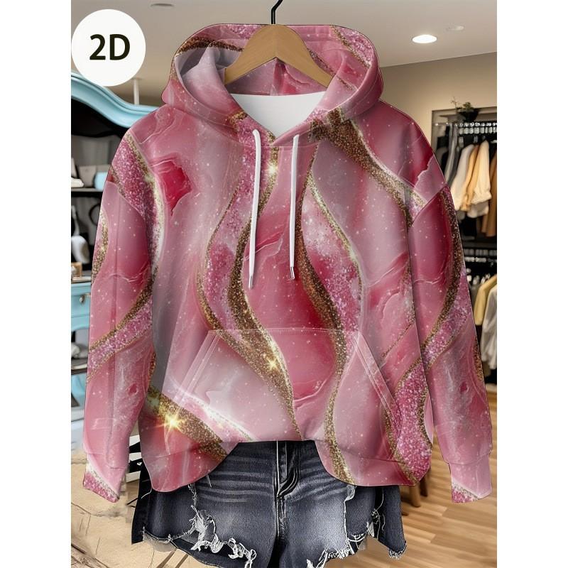 Womens Oversized Hooded Long Sleeve Sweatshirt With Floral Plaid Print Comfortable Breathable Casual Top