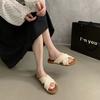 Flat-bottomed retro cross slippers women's shoes 2024 summer outer wear beach slippers flat-bottomed soft-soled one-word drag