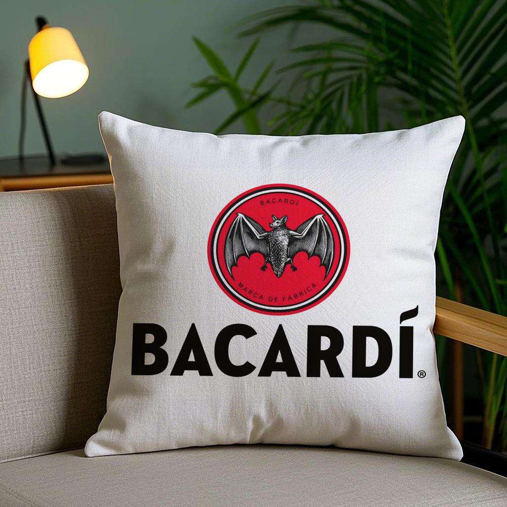 B-Логотип Bacardi Чехол на подушку Плюшевая ткань Мягкий Двусторонний печатный Невидимая молния Наволочка для дивана Домашний декор