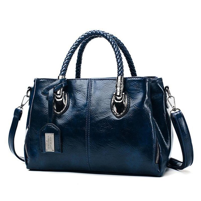 Кожаное масло Европейский вощеный винтажный женский handbag Большая вместимость Много отделений Новая мода Сумка на плечо и через плечо