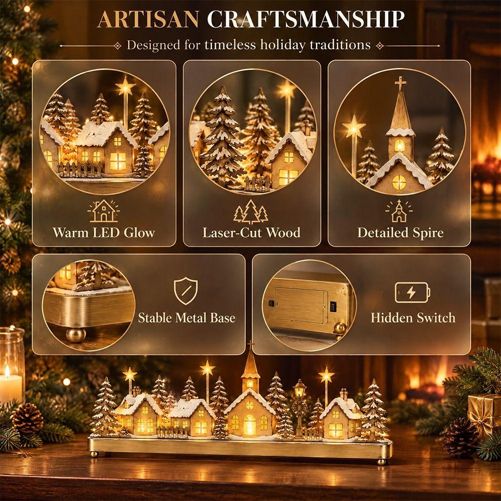 Wooden Christmas Village Mini Christmas Figurine Christmas Tabletop Decoration Tabletop