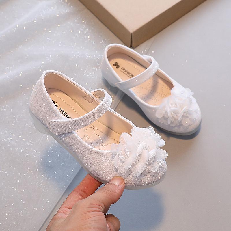 2024 Новые Милые Кожаные Туфли для Девочек Корейский Стиль Розовые Сладкие Туфли Принцессы Мэри Джейн для Свадьбы Танцевальной Вечеринки Низкий Каблук Простые Цветы