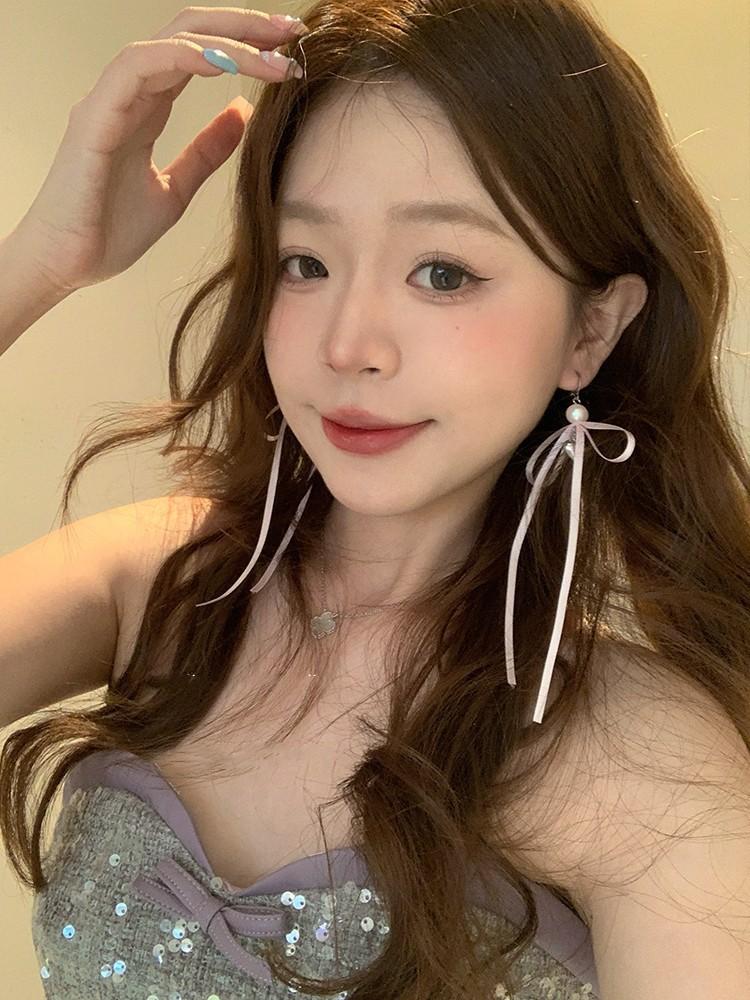 South Korea Zhao Meiyan, the same design, high-end straps, bow earrings, studs, earrings, bell pendant, ribbon women