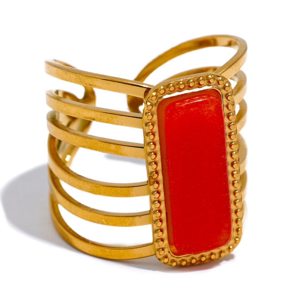 Yhpup Y2K Stone Stainless Steel Geometric Hollow Wide Open Ring Gold Plated Trendy Anillo Adjustable Jewelry Bijoux Women Gift