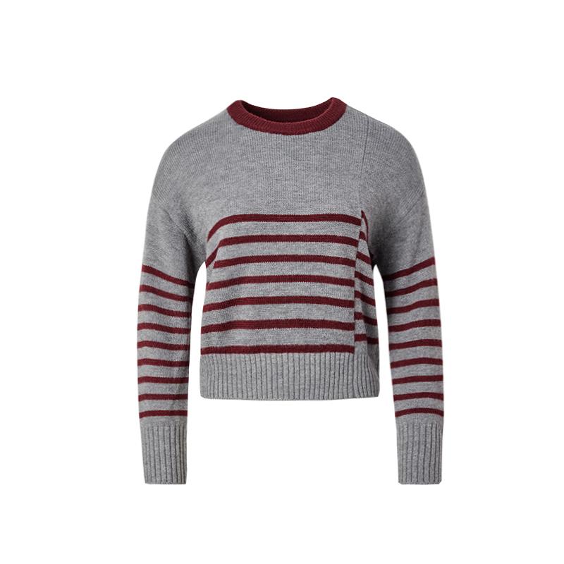 Lagogo Knitted Color Contrasting Long Sleeve Striped Round Neck Sweater