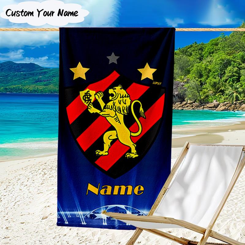 1PC Custom Name Beach Towel Recife Lion Crest Emblem Beach Towel, Suitable for Camping, Travel, Beach Accessories, Super Absorbent, Family Gift