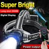 Super Bright Headlamp Most Powerful LED Headlight Zoomable Lamp With Warning Light IPX6 Waterproof Head Lamp Rechargeable Lamp