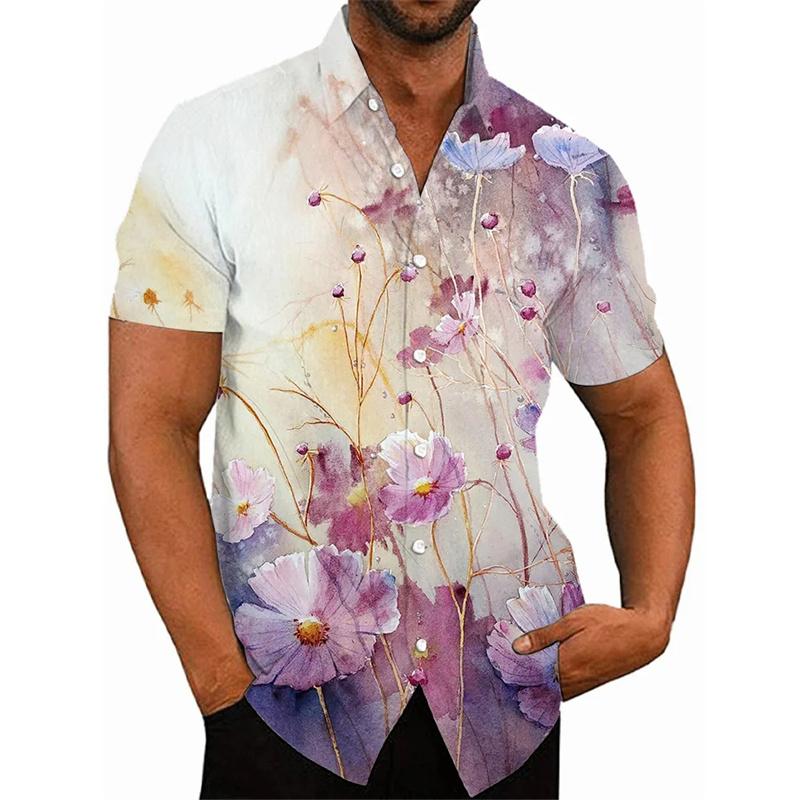 Summer New Harajuku 3D Florals Printing Shirts Colorful Flowers Graphic Short Shirts For Men Fashion Streetwear Blouses Clothing