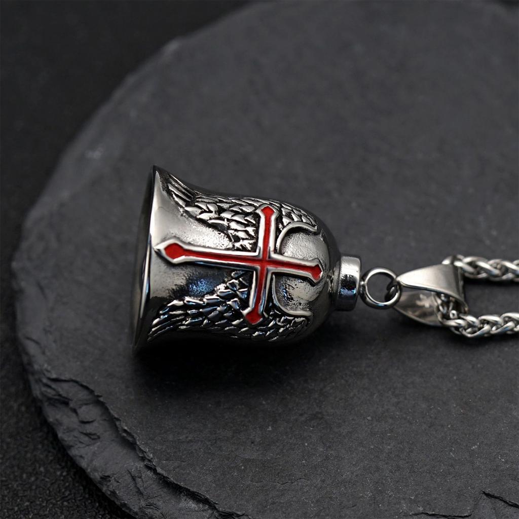 Cross Bell Pendant Men Stainless Steel Exquisite Motorcycle Biker Bell Pendant Accessory for Travel