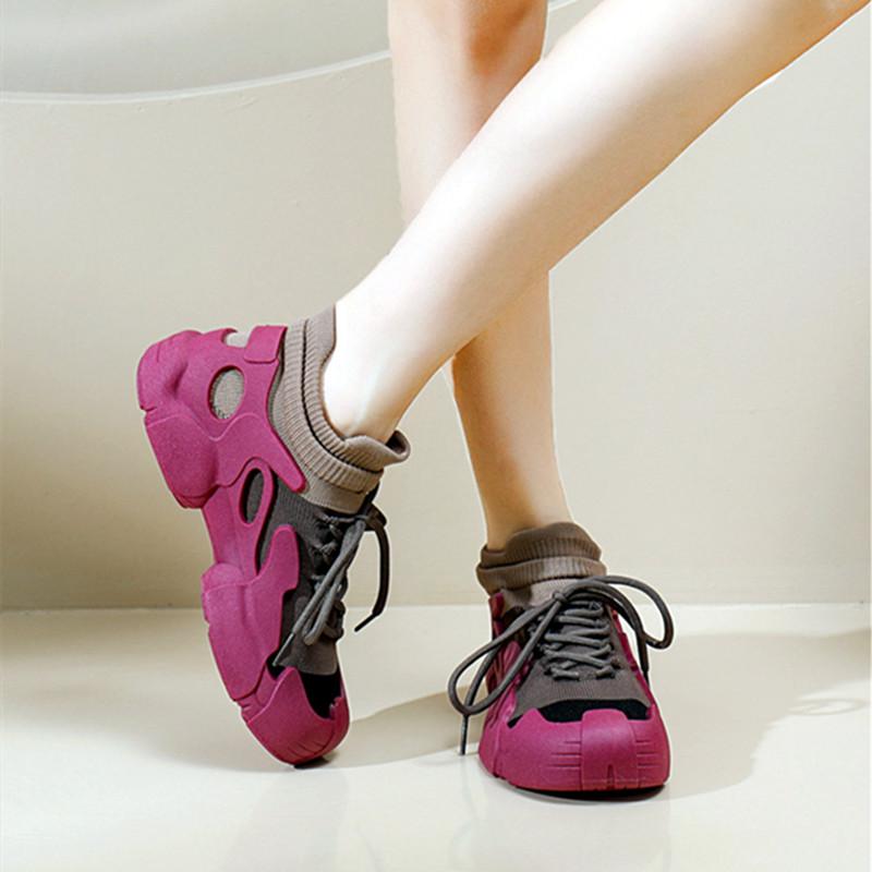 Модные трикотажные дышащие кроссовки для женщин, повседневная обувь смешанного цвета с комбинированным дизайном, легкие нескользящие летние кроссовки для бега