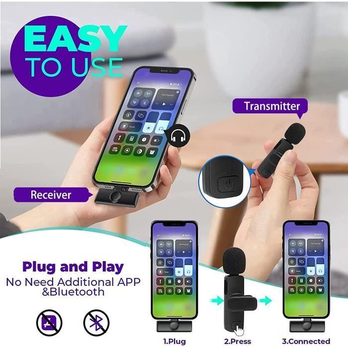 Micro Cravate Sans Fil Professionnel Pour Smartphone iPhone iPad, Mini Microphone 2.4GHz Pour Tiktok Youtube Stream Facebook A86