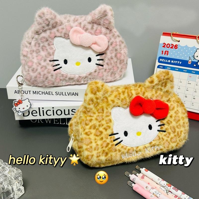 Пенал Hello Kitty Большой вместимости Плюшевый пенал-подставка Hello Kitty Сумка для хранения Hello Kitty Сумка для макияжа Косметичка Органайзер для стола