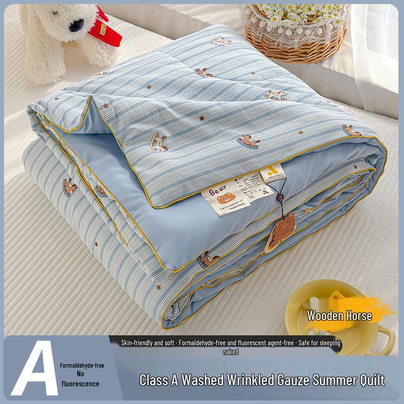 Washable Cotton Double Gauze Cartoon Summer Quilt for Mother and Baby - Soft, Fresh, and Thin Air Conditioning Blanket