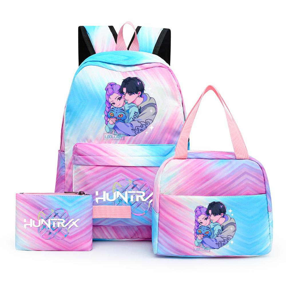 3Pcs/set Anime Cute Kpop Printed Backpack with Lunch Bag Pencil Case for Teenager Girl Boy Bookbag Large Capacity Waterproof Travel Bag Kid Gift