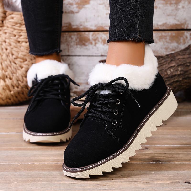2025 New Lace-up Plush Plush Cotton Shoes Large Size Round Toe Platform Sole Warm Snow Boots for Women