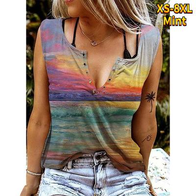 Женские майки, сексуальные летние топы без рукавов с V-образным вырезом, жилет с 3D принтом, разноцветные волнистые топы