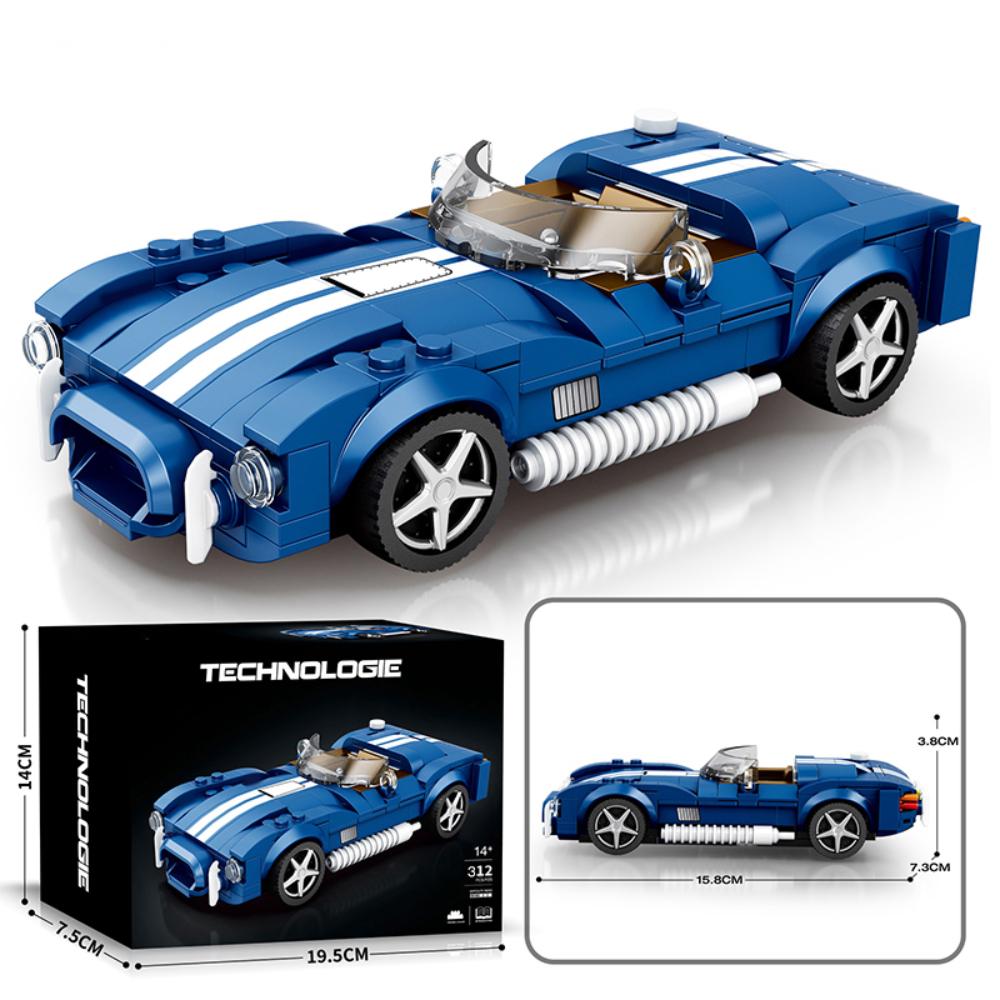 Roadster Race Car Building Block Set Speed Cobra Sports Car Advanced Collector's Car Model Home and Office Display 312 Pcs