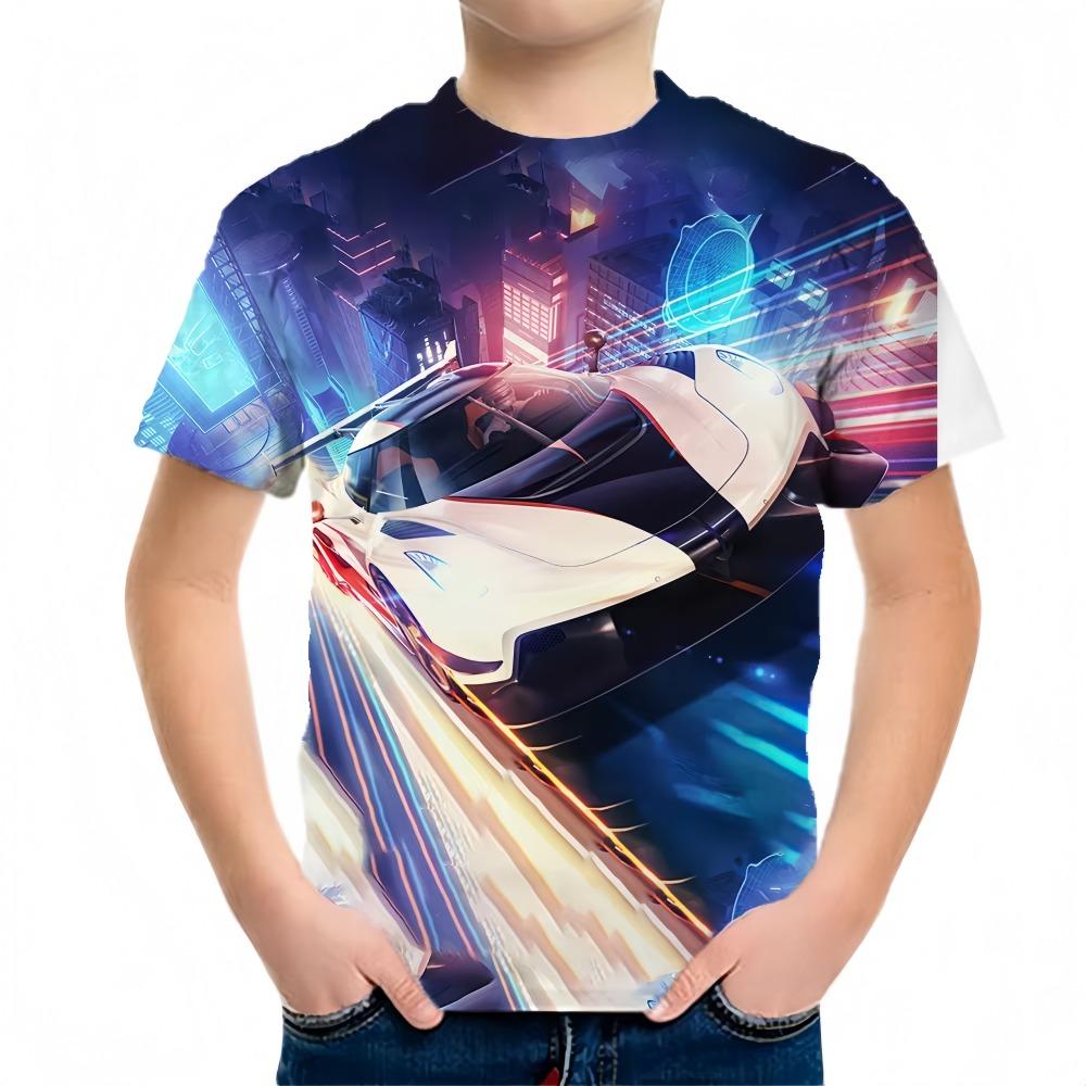 Children's clothing T-shirt, summer short sleeved T-shirt, round neck children's clothing top, fashionable 3D car printed casual boys' clothing
