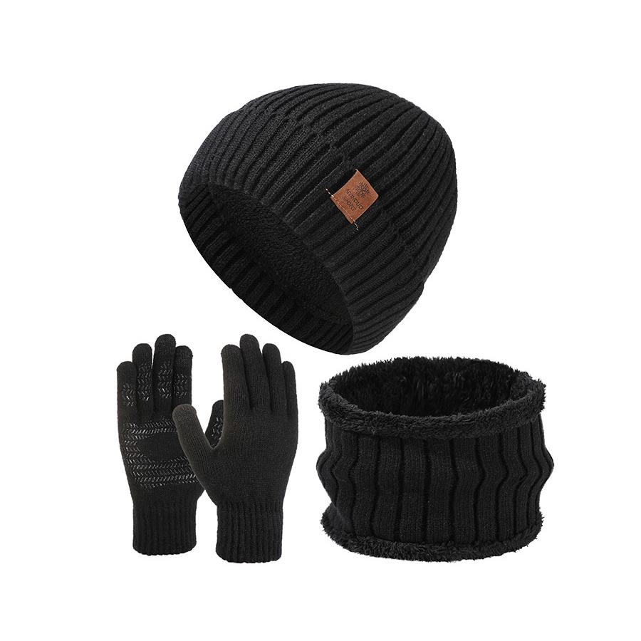 Мужская зимняя шапка, шарф, перчатки, комплект, высокая эластичная толстая двухслойная защита ушей, вязаная шапка