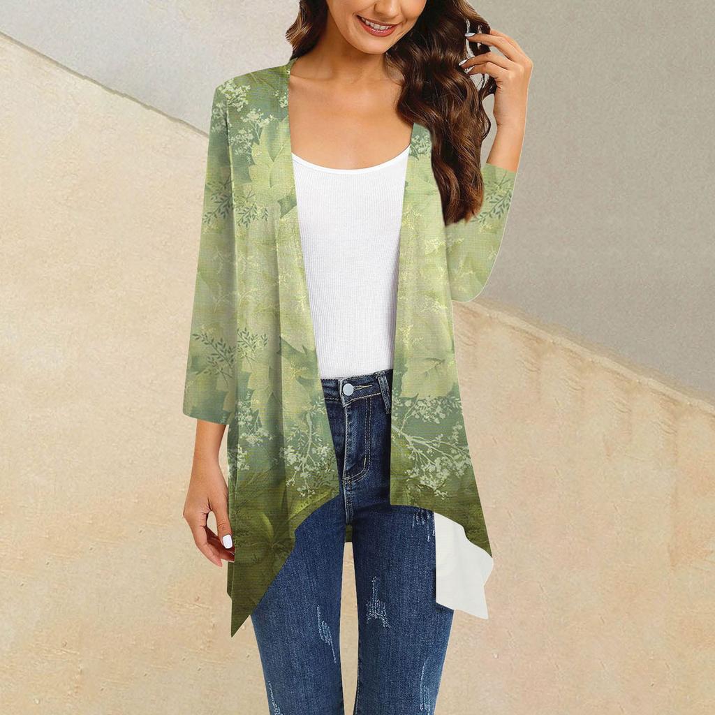 Женский кардиган неправильной формы с принтом, рукавами три четверти и карманной курткой