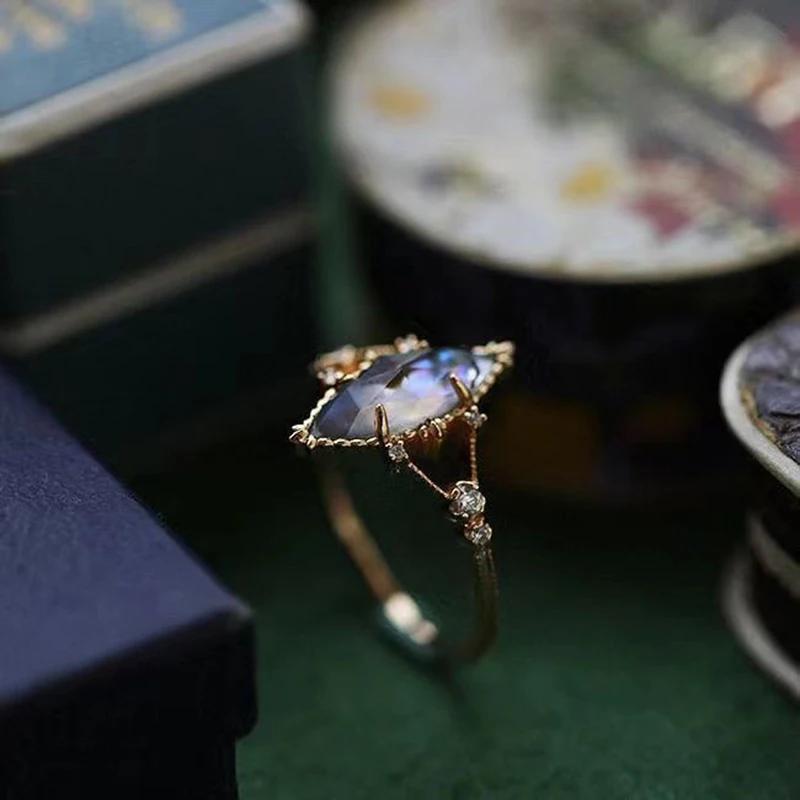 Оригинальный дизайн, инкрустированный цветными градиентными кристаллами, геометрическая строчка, женское кольцо, открывающееся, романтическое, нежное ювелирное изделие