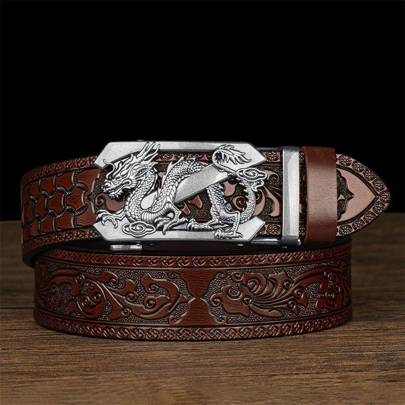 Мужской ремень с автоматической пряжкой, доминирующим дизайном Танцао и тисненым узором в виде шестилапого дракона